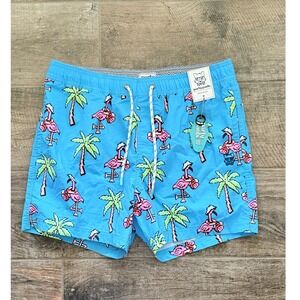 Party Pants Mens Pixel Mingo Print Party Starter 5" Swim Short, Blue Pink,L(NWT)